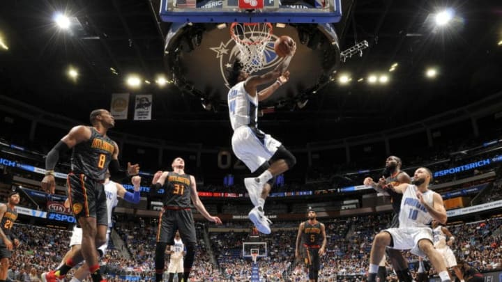 ORLANDO, FL - JANUARY 4: Elfrid Payton #4 of the Orlando Magic goes to the basket against the Atlanta Hawks on January 4, 2017 at Amway Center in Orlando, Florida. NOTE TO USER: User expressly acknowledges and agrees that, by downloading and or using this photograph, User is consenting to the terms and conditions of the Getty Images License Agreement. Mandatory Copyright Notice: Copyright 2017 NBAE (Photo by Fernando Medina/NBAE via Getty Images)