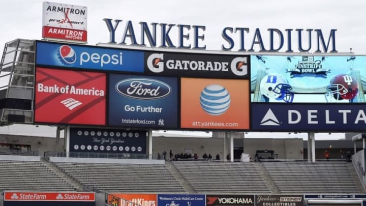 Dec 26, 2015; Bronx, NY, USA; General view of the video board prior to the start of the 2015 New Era Pinstripe Bowl between the Indiana Hoosiers and the Duke Blue Devils at Yankee Stadium. Mandatory Credit: Rich Barnes-USA TODAY Sports