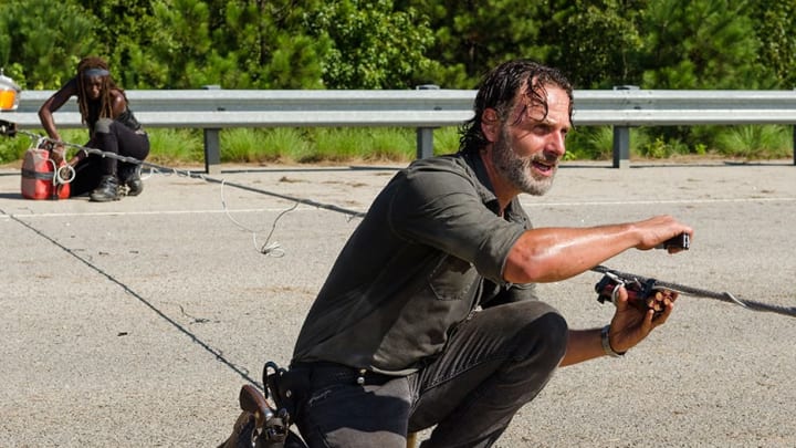Michonne (Danai Gurira) and Rick Grimes (Andrew Lincoln) in Episode 9 Photo by Gene Page/AMC