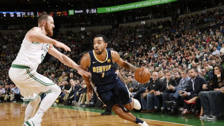 BOSTON, MA - DECEMBER 13: Trey Lyles #7 of the Denver Nuggets handles the ball against the Boston Celtics on December 13, 2017 at the TD Garden in Boston, Massachusetts. NOTE TO USER: User expressly acknowledges and agrees that, by downloading and or using this photograph, User is consenting to the terms and conditions of the Getty Images License Agreement. Mandatory Copyright Notice: Copyright 2017 NBAE (Photo by Brian Babineau/NBAE via Getty Images)
