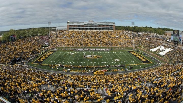 Oct 3, 2015; Columbia, MO, USA; A overall view during the national anthem before the game between the Missouri Tigers and the South Carolina Gamecocks at Faurot Field. Mandatory Credit: Jasen Vinlove-USA TODAY Sports