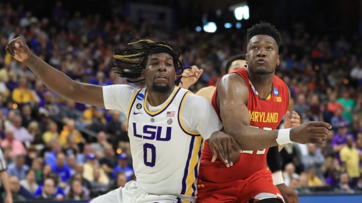 JACKSONVILLE, FLORIDA – MARCH 23: Naz Reid #0 of the LSU Tigers boxes out against Jalen Smith #25 of the Maryland Terrapins during the second half of the game in the second round of the 2019 NCAA Men’s Basketball Tournament at Vystar Memorial Arena on March 23, 2019 in Jacksonville, Florida. (Photo by Mike Ehrmann/Getty Images)