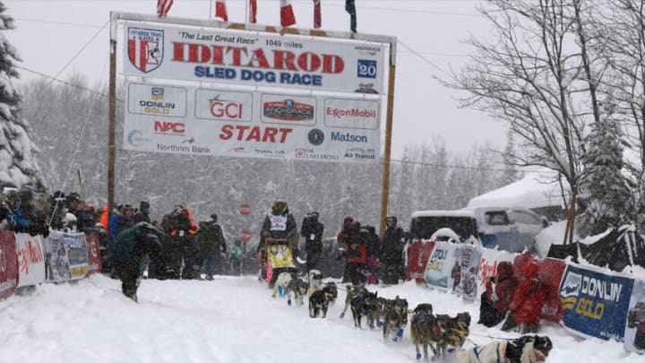 WILLOW, AK - MARCH 08: Wade Marrs (Willow, AK) drives his team from the starting line during the restart of the 2020 Iditarod Sled Dog Race at Willow Lake on March 8, 2020 in Willow, Alaska. (Photo by Lance King/Getty Images)