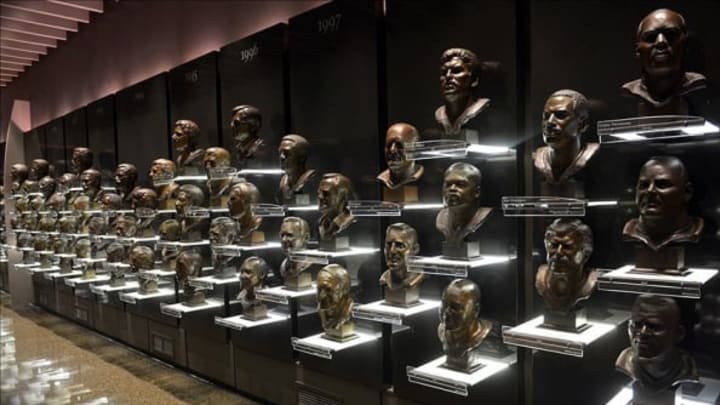 Aug 2, 2013; Canton, OH, USA; General view of the busts of enshrinees at the Pro Football Hall of Fame. Mandatory Credit: Kirby Lee-USA TODAY Sports