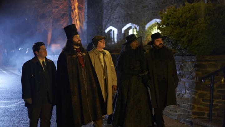 WHAT WE DO IN THE SHADOWS -- "Ancestry" -- Season 1, Episode 10 (Airs May 29, 10:00 pm e/p) Pictured: Harvey Guillen as Guillermo, Kayvan Novak as Nandor, Mark Proksch as Colin Robinson, Natasia Demetriou as Nadja, Matt Berry as Laszlo. CR: Russ Martin/FX