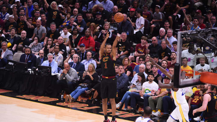 CLEVELAND, OH – JUNE 8: Rodney Hood #1 of the Cleveland Cavaliers shoots the ball against the Golden State Warriors during Game Four of the 2018 NBA Finals on June 8, 2018 at Quicken Loans Arena in Cleveland, Ohio. NOTE TO USER: User expressly acknowledges and agrees that, by downloading and or using this Photograph, user is consenting to the terms and conditions of the Getty Images License Agreement. Mandatory Copyright Notice: Copyright 2018 NBAE (Photo by Noah Graham/NBAE via Getty Images)