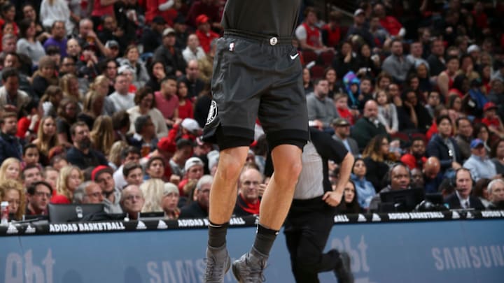 CHICAGO, IL – APRIL 7: Joe Harris #12 of the Brooklyn Nets shoots the ball against the Chicago Bulls on April 7, 2018 at the United Center in Chicago, Illinois.