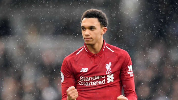 LONDON, ENGLAND - MARCH 17: Trent Alexander-Arnold of Liverpool reacts during the Premier League match between Fulham FC and Liverpool FC at Craven Cottage on March 17, 2019 in London, United Kingdom. (Photo by Michael Regan/Getty Images)