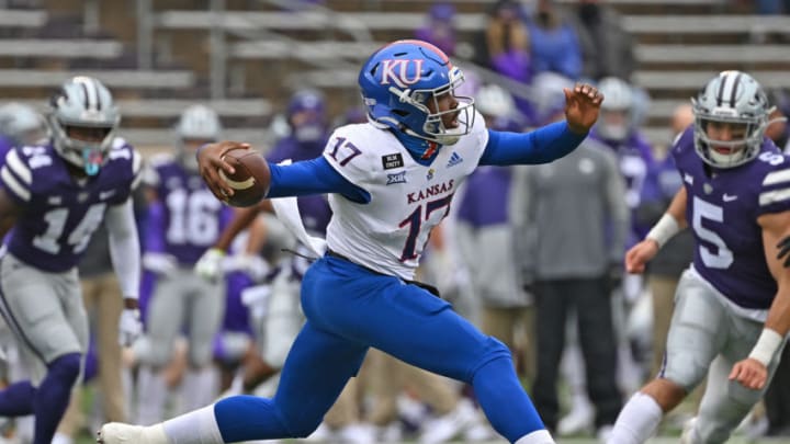 Quarterback Jalon Daniels #17 of Kansas football runs up field. (Photo by Peter G. Aiken/Getty Images)