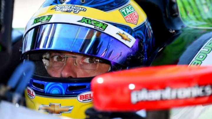 Jul 17, 2015; Newton, IA, USA; IndyCar Series driver Sebastien Bourdais (11) during practice for the Iowa Corn 300 at Iowa Speedway. Mandatory Credit: Mike DiNovo-USA TODAY Sports