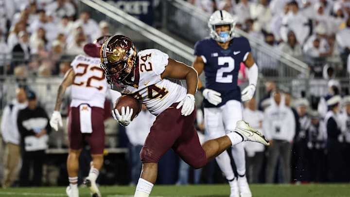 STATE COLLEGE, PA – OCTOBER 22: Mohamed Ibrahim #24 of the Minnesota Golden Gophers scores a touchdown against the Penn State Nittany Lions during the first half at Beaver Stadium on October 22, 2022 in State College, Pennsylvania. (Photo by Scott Taetsch/Getty Images)