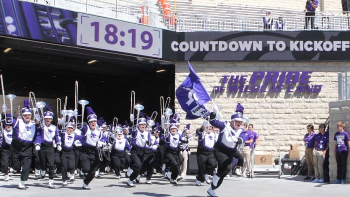 Sep 17, 2016; Manhattan, KS, USA; Members of the Kansas State marching band perform as they enter the stadium before the start of a game against the Florida Atlantic Owls at Bill Snyder Family Football Stadium. The Wildcats won the game 63-7. Mandatory Credit: Scott Sewell-USA TODAY Sports