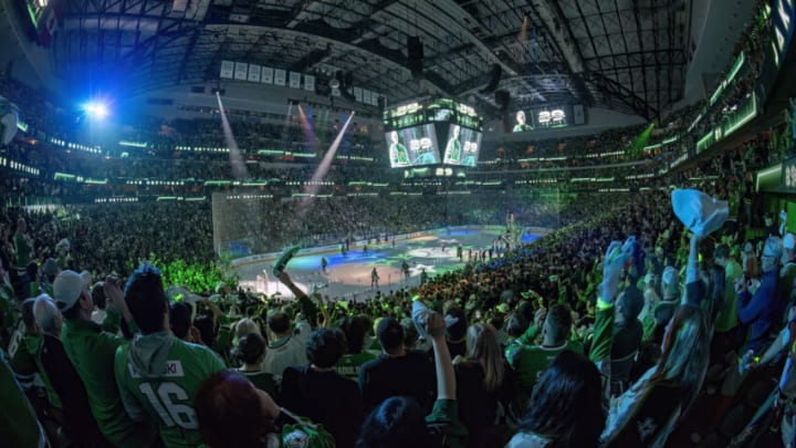 May 11, 2023; Dallas, Texas, USA; A view of the fans and their rally towels before the game between the Dallas Stars and the Seattle Kraken in game five of the second round of the 2023 Stanley Cup Playoffs at American Airlines Center. Mandatory Credit: Jerome Miron-USA TODAY Sports