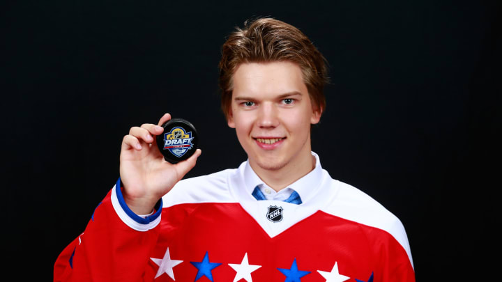 SUNRISE, FL – JUNE 26: Ilya Samsonov poses for a portrait after being selected 22nd overall by the Washington Capitals during Round One of the 2015 NHL Draft at BB&T Center on June 26, 2015 in Sunrise, Florida. (Photo by Jeff Vinnick/NHLI via Getty Images)