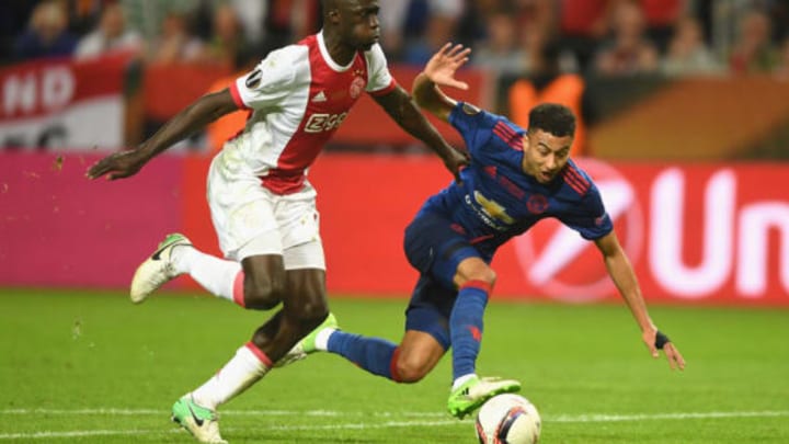 STOCKHOLM, SWEDEN – MAY 24: Jesse Lingard of Manchester United is tackled by Davinson Sánchez of Ajax during the UEFA Europa League Final between Ajax and Manchester United at Friends Arena on May 24, 2017 in Stockholm, Sweden. (Photo by Mike Hewitt/Getty Images)