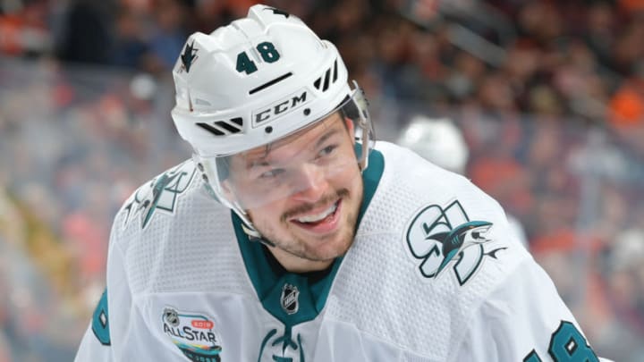 Fantasy Hockey: PHILADELPHIA, PA - OCTOBER 09: Tomas Hertl #48 of the San Jose Sharks looks on against the Philadelphia Flyers at the Wells Fargo Center on October 9, 2018 in Philadelphia, Pennsylvania. (Photo by Drew Hallowell/Getty Images)