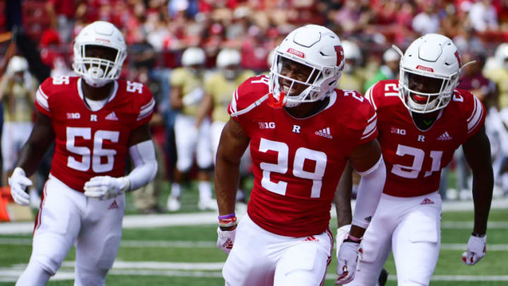 PISCATAWAY, NJ - SEPTEMBER 01: Lawrence Stevens #29 of the Rutgers Scarlet Knights celebrates a tackle against the Texas State Bobcats during the third quarter at High Point Solutions Stadium on September 1, 2018 in Piscataway, New Jersey. Rutgers won 35-7. (Photo by Corey Perrine/Getty Images)