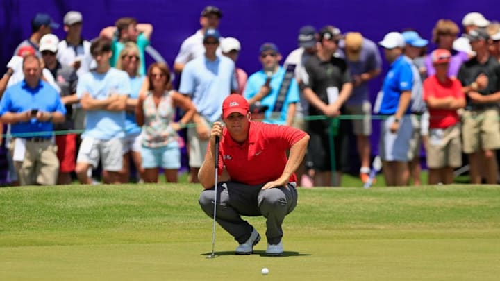 MEMPHIS, TN - JUNE 11: Amateur Braden Thornberry lines up a putt on the 18th hole during the final round of the FedEX St. Jude Classic at the TPC Southwind on June 11, 2017 in Memphis, Tennessee. (Photo by Marianna Massey/Getty Images)