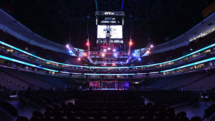 ANAHEIM, CALIFORNIA - AUGUST 17: A general view of the Octagon prior to the UFC 241 event at the Honda Center on August 17, 2019 in Anaheim, California. (Photo by Josh Hedges/Zuffa LLC/Zuffa LLC via Getty Images)