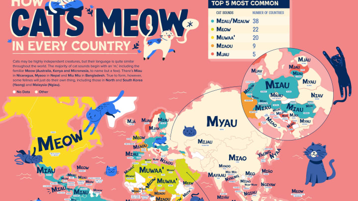 How dogs bark and cats meow in every country. Image courtesy WordTips