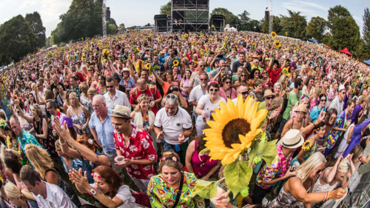 WEINHEIM, GERMANY - JULY 22: (EDITORS NOTE: Image was taken using a fisheye lens.) A general view of the crowd during Waidsee Festival on July 22, 2017 in Weinheim, Germany. (Photo by Simon Hofmann/Redferns)