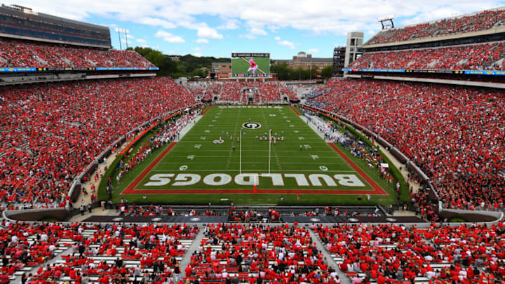 ATHENS, GA - SEPTEMBER 15: A general view of Sanford Stadium during the game between the Georgia Bulldogs and the Middle Tennessee Blue Raiders on September 15, 2018 in Athens, Georgia. (Photo by Scott Cunningham/Getty Images)