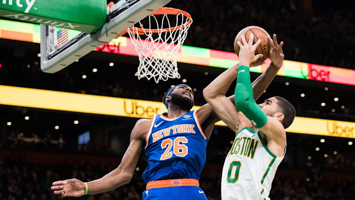 New York Knicks Mitchell Robinson, Boston Celtics Jayson Tatum (Photo by Kathryn Riley/Getty Images)