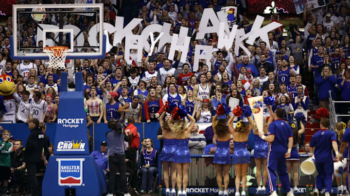 LAWRENCE, KANSAS - FEBRUARY 25: Kansas Jayhawks fans cheer during the game against the Kansas State Wildcats at Allen Fieldhouse on February 25, 2019 in Lawrence, Kansas. (Photo by Jamie Squire/Getty Images)