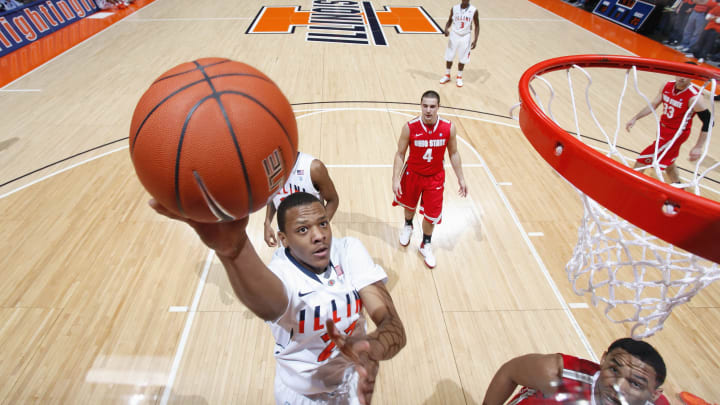 CHAMPAIGN, IL – JANUARY 22: Jereme Richmond #22 of the Illinois Fighting Illini goes to the basket against the Ohio State Buckeyes at Assembly Hall on January 22, 2011 in Champaign, Illinois. Ohio State won 73-68. (Photo by Joe Robbins/Getty Images)