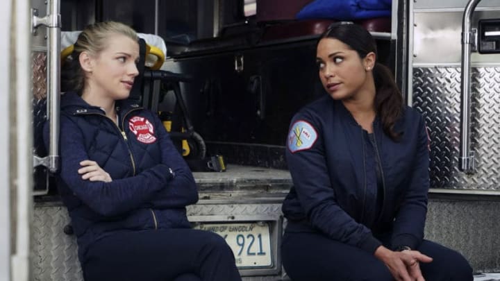 CHICAGO FIRE -- "Put White On Me" Episode 617 -- Pictured: Kara Killmer as Sylvie Brett, Monica Raymund as Gabriela Dawson -- (Photo by: Elizabeth Morris/NBC)