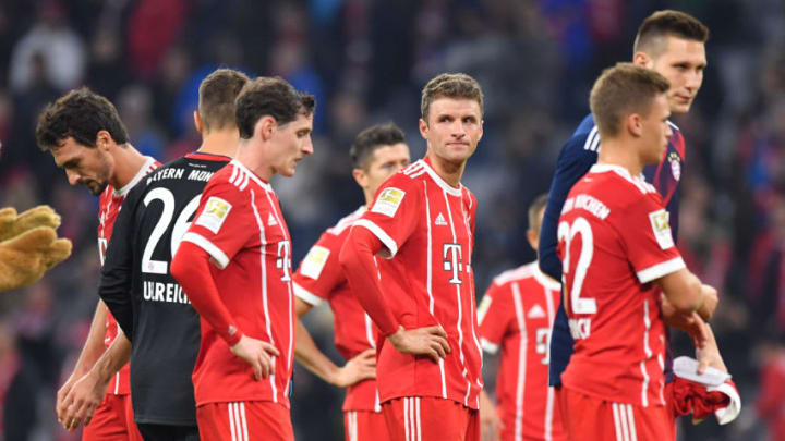 MUNICH, GERMANY - SEPTEMBER 22: Thomas Mueller of FC Bayern Muenchen looks on after the Bundesliga match between FC Bayern Muenchen and VfL Wolfsburg at Allianz Arena on September 22, 2017 in Munich, Germany. (Photo by Sebastian Widmann/Bongarts/Getty Images)