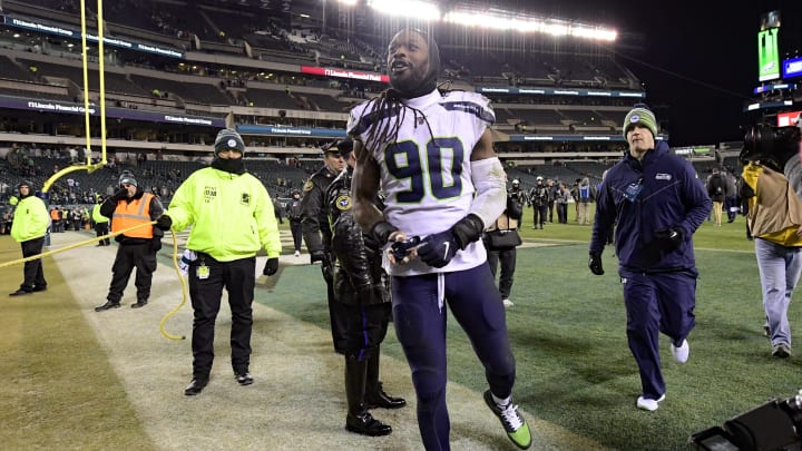 PHILADELPHIA, PENNSYLVANIA – JANUARY 05: Jadeveon Clowney #90 of the Seattle Seahawks celebrates victory after his teams win against the Philadelphia Eagles in the NFC Wild Card Playoff game at Lincoln Financial Field on January 05, 2020 in Philadelphia, Pennsylvania. (Photo by Steven Ryan/Getty Images)