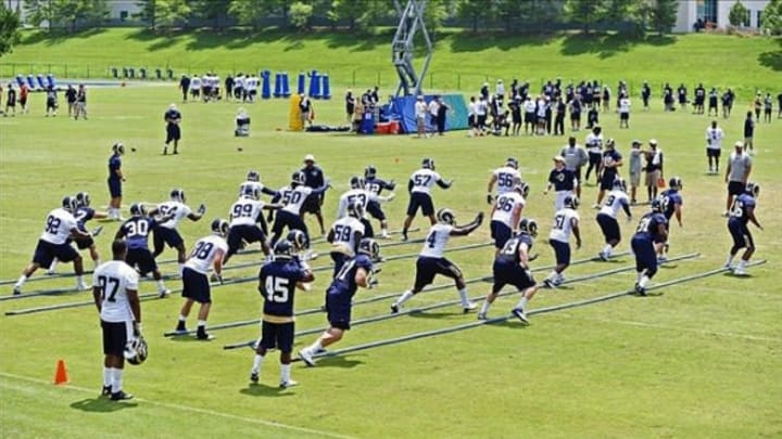 Jun 6, 2013; St. Louis, MO, USA; St. Louis Rams special teams run through drills during organized team activities at ContinuityX Training Center. Mandatory Credit: Jeff Curry-USA TODAY Sports