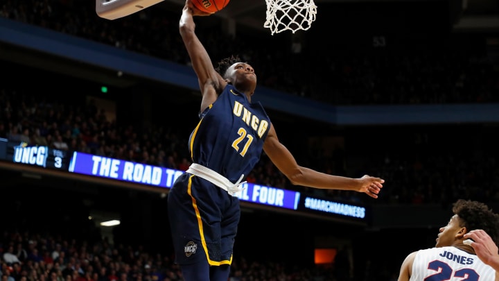 BOISE, ID – MARCH 15: James Dickey #21 of the UNC-Greensboro Spartans dunks the ball in the first half against the Gonzaga Bulldogs during the first round of the 2018 NCAA Men’s Basketball Tournament at Taco Bell Arena on March 15, 2018 in Boise, Idaho. (Photo by Kevin C. Cox/Getty Images)