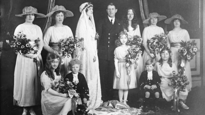 A photo from the 1919 wedding of Princess Patricia of Connaught to the Hon. Alexander Ramsay.