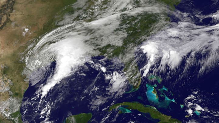 UNITED STATES, GULF COAST - AUGUST 28: In this NOAA handout image, NOAA's GOES East satellite capture of Tropical Storm Harvey as it churns 13:45 UTC on August 28, 2017 on the mid-Texas coast. Harvey, which made landfall north of Corpus Christi late Friday evening, is expected to dump upwards to 40 inches of rain in areas of Texas over the next couple of days. (Photo by NOAA GOES Project via Getty Images)