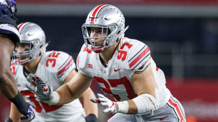 ARLINGTON, TX - SEPTEMBER 15: Ohio State Buckeyes defensive end Nick Bosa (#97) rushes the passer during the Advocare Showdown college football game between the Ohio State Buckeyes and the TCU Horned Frogs on September 15, 2018 at AT&T Stadium in Arlington, Texas. Ohio State won the game 40-28. (Photo by Matthew Visinsky/Icon Sportswire via Getty Images)