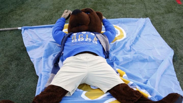 SALT LAKE CITY, UT - NOVEMBER 21: "Joe Bruin" the mascot of the UCLA Bruins works the sidelines during a game against the Utah Utes during the first half of a college football game at Rice Eccles Stadium on November 21, 2015 in Salt Lake City, Utah. (Photo by George Frey/Getty Images)