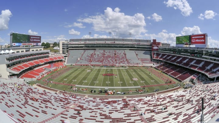Sep 15, 2018; Fayetteville, AR, USA; Overall view of the field before the game between the Arkansas Razorbacks and the North Texas Mean Green at Donald W. Reynolds Razorback Stadium. Mandatory Credit: Justin Ford-USA TODAY Sports
