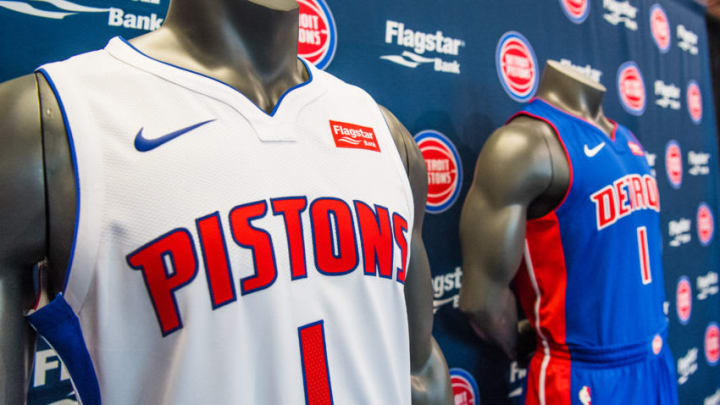 DETROIT, MI - JULY 26: The Detroit Pistons introduce two new uniforms by Nike on July 26, 2017 at the Nike Store in Detroit, Michigan. NOTE TO USER: User expressly acknowledges and agrees that, by downloading and or using this photograph, User is consenting to the terms and conditions of the Getty Images License Agreement. Mandatory Copyright Notice: Copyright 2017 NBAE (Photo by Chris Schwegler/NBAE via Getty Images)