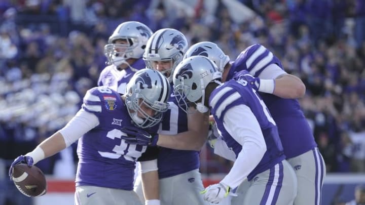 Kansas State Wildcats fullback Winston Dimel (38) celebrates a touchdown – Mandatory Credit: Justin Ford-USA TODAY Sports