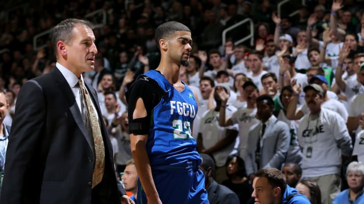 EAST LANSING, MI – NOVEMBER 11: Haanif Cheatham #22 of the Florida Gulf Coast Eagles walks off the court after being ejected in the first half against the Michigan State Spartans at Breslin Center on November 11, 2018 in East Lansing, Michigan. (Photo by Rey Del Rio/Getty Images)
