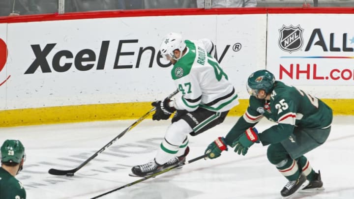 ST. PAUL, MN - DECEMBER 22: Alexander Radulov #47 of the Dallas Stars controls the puck as Jonas Brodin #25 of the Minnesota Wild gives chase during a game at Xcel Energy Center on December 22, 2018 in St. Paul, Minnesota.(Photo by Bruce Kluckhohn/NHLI via Getty Images)