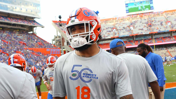 The Florida Gators players honored the 50 Years of Women’s Sports at the University of Florida with special shirts being worn pregame before the football game between the Florida Gators and Tennessee Volunteers, at Ben Hill Griffin Stadium in Gainesville, Fla. Sept. 25, 2021.Flgai 092521 Ufvs Tennesseefb 16