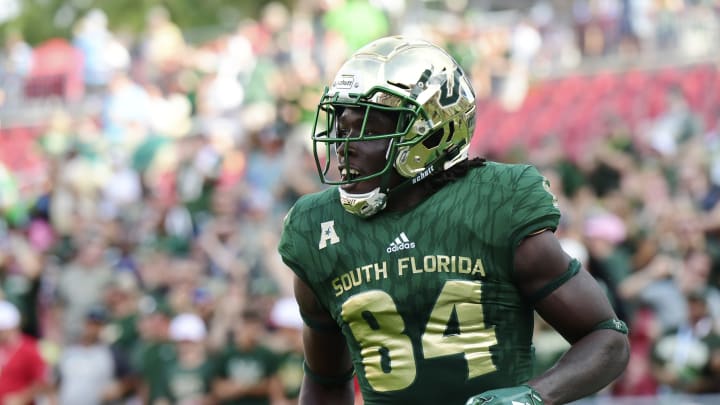 TAMPA, FL – SEPTEMBER 1: Randall St. Felix #84 of the South Florida Bulls looks on after catching a touchdown pass in the first quarter of a football game against the Elon Phoenix on September 1, 2018 at Raymond James Stadium in Tampa, Florida. (Photo by (Photo by Julio Aguilar/Getty Images)