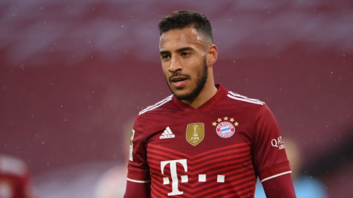 MUNICH, GERMANY - DECEMBER 11: Corentin Tolisso of FC Bayern München looks on during the Bundesliga match between FC Bayern München and 1. FSV Mainz 05 at Allianz Arena on December 11, 2021 in Munich, Germany. (Photo by Sebastian Widmann/Getty Images)