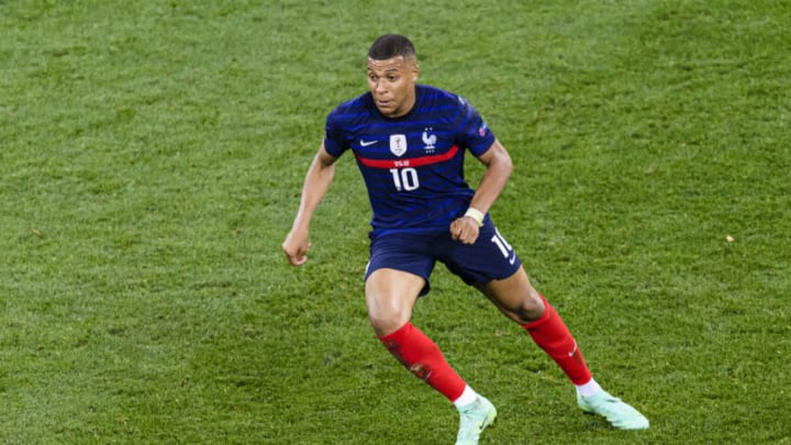 BUCHAREST, ROMANIA - JUNE 28: Kylian Mbappe of France in action during the UEFA Euro 2020 Championship Round of 16 match between France and Switzerland at National Arena on June 28, 2021 in Bucharest, Romania. (Photo by Marcio Machado/Getty Images)