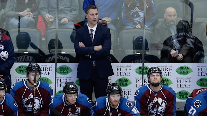Dec 22, 2016; Denver, CO, USA; Colorado Avalanche head coach Jared Bednar looks on in the first period against the Toronto Maple Leafs at the Pepsi Center. Mandatory Credit: Isaiah J. Downing-USA TODAY Sports
