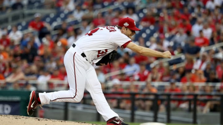 WASHINGTON, DC - JUNE 21: Starting pitcher Max Scherzer #31 of the Washington Nationals throws to a Baltimore Orioles batter in the second inning at Nationals Park on June 21, 2018 in Washington, DC. (Photo by Rob Carr/Getty Images)