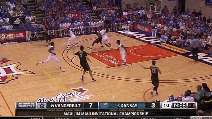 Vanderbilt vs Kansas - Baldwin fills lane, comes flying in, smoother finger roll finish plus the foul